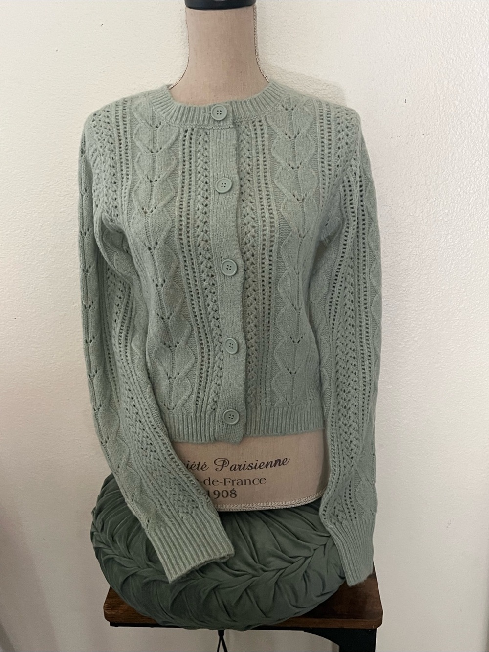 Hippie Rose Sage Green Cable Knit Button Cardigan